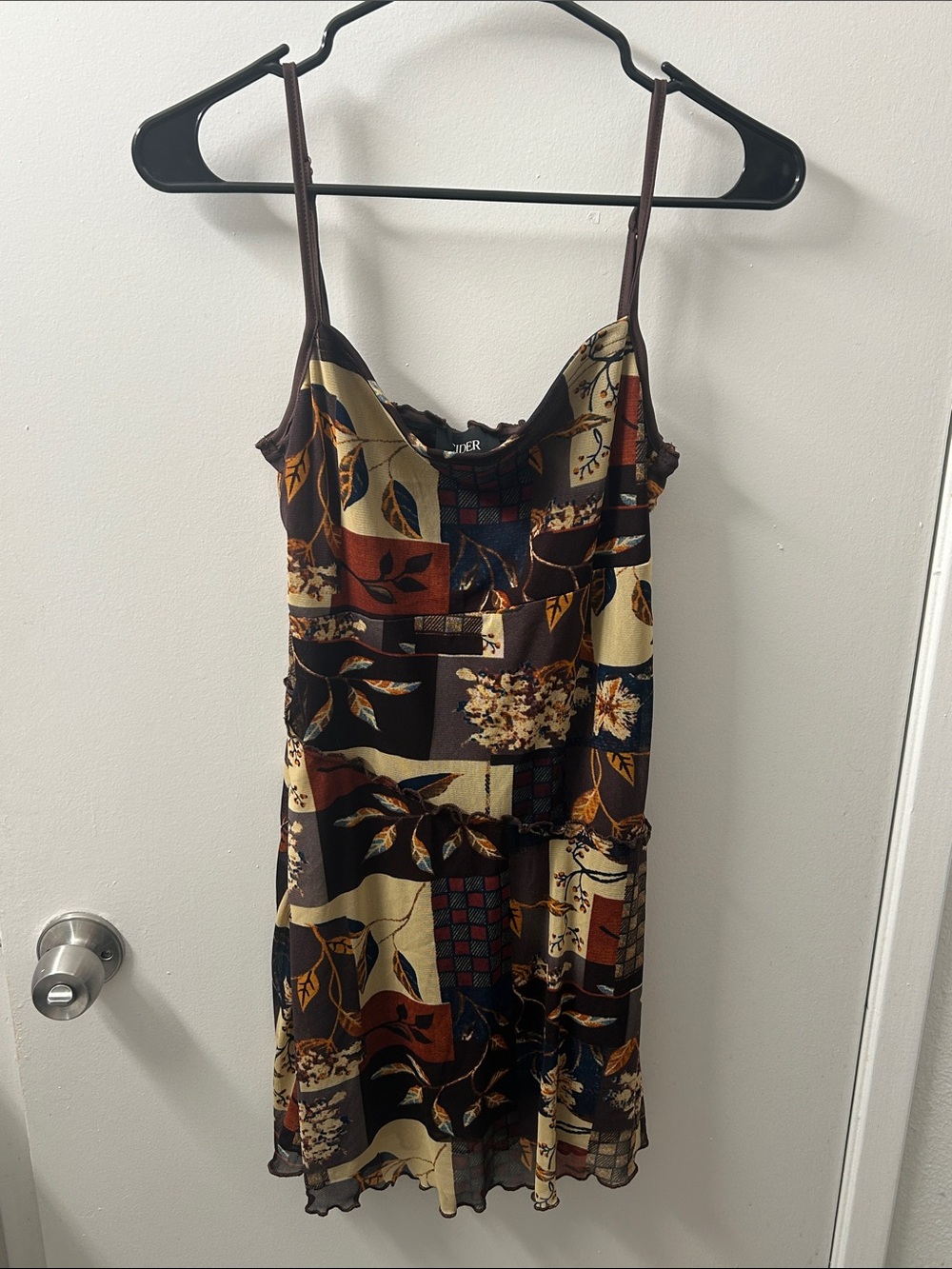 Cider Brown Patchwork Slip Dress